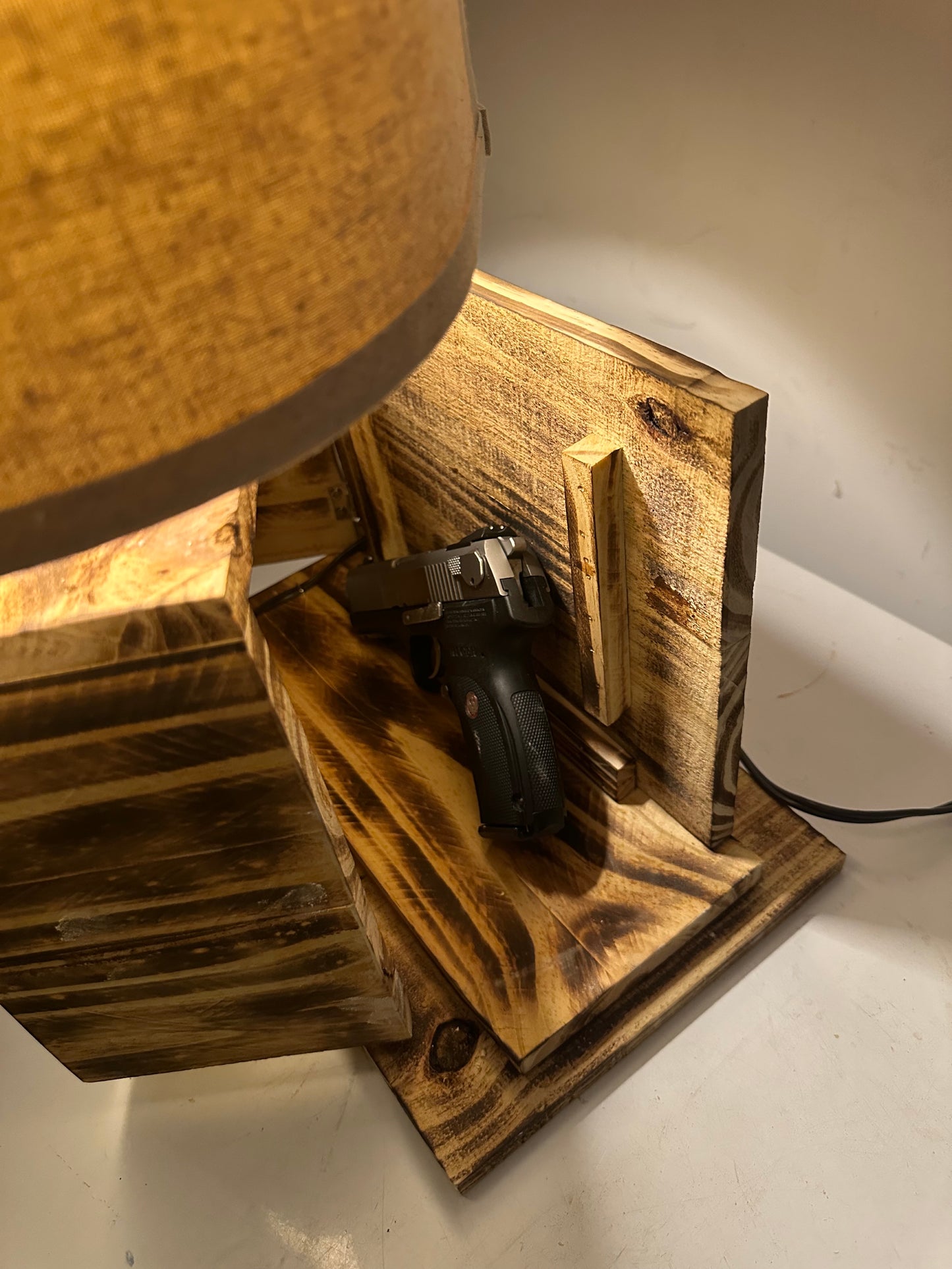 Pine & Steel Concealment Lamp – Rustic Wood Lamp with Hidden Storage