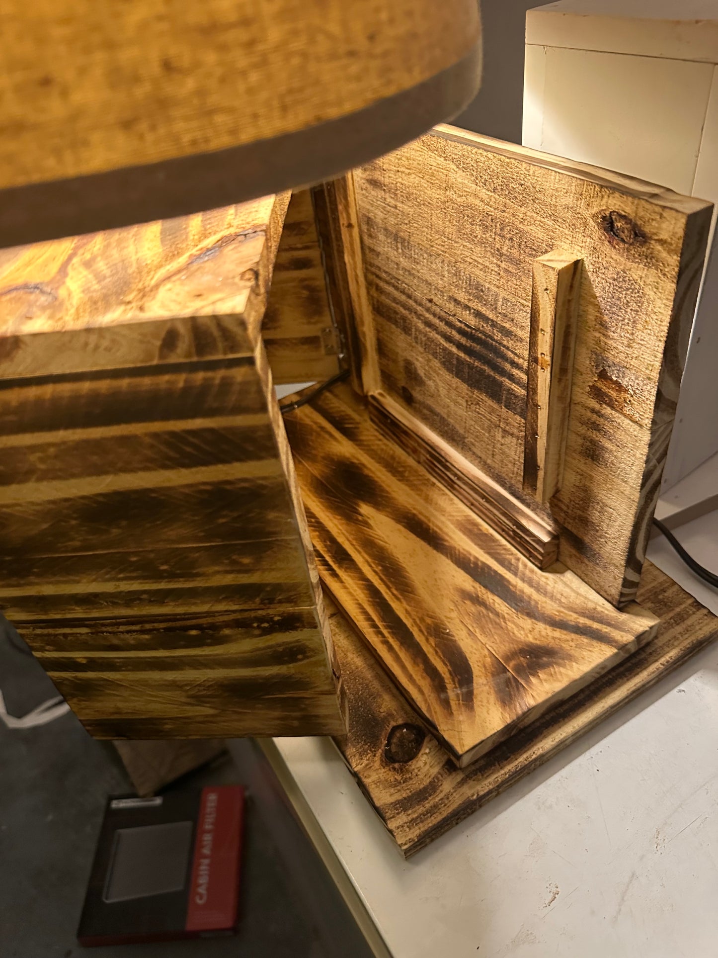 Pine & Steel Concealment Lamp – Rustic Wood Lamp with Hidden Storage